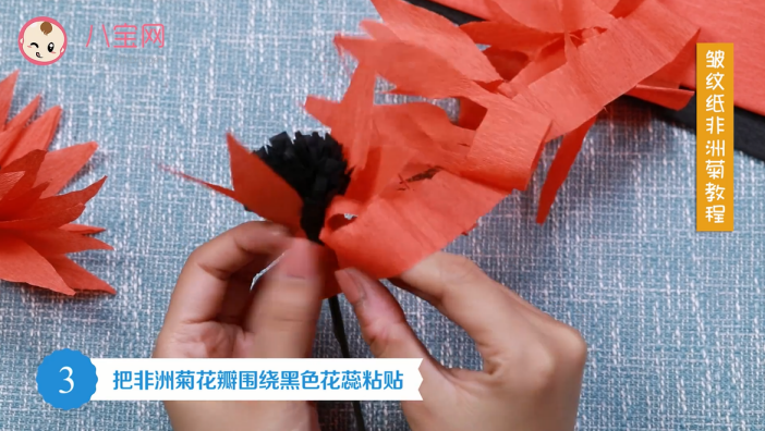 皺紋紙非洲菊視頻教程 皺紋紙非洲菊制作圖解