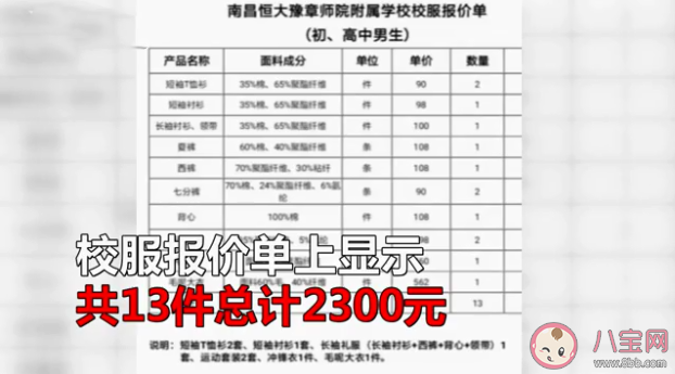 初一學生校服收費2300元是怎么回事 初一學生校服收費2300元為什么這么貴