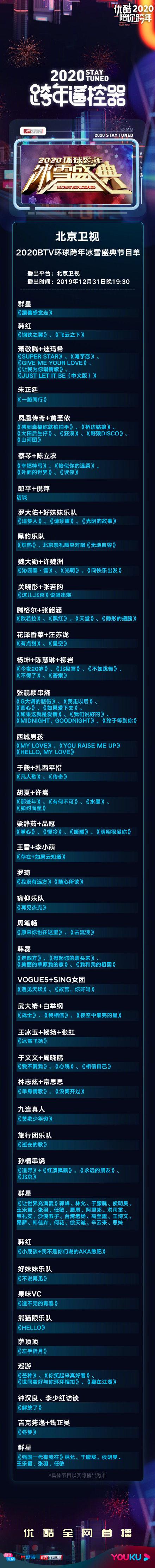 2020北京衛視跨年節目單 北京衛視跨年演唱會節目大全
