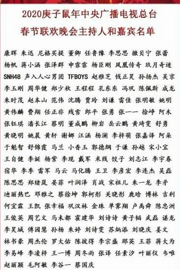 2020央視春晚節目單 2020央視春晚嘉賓陣容