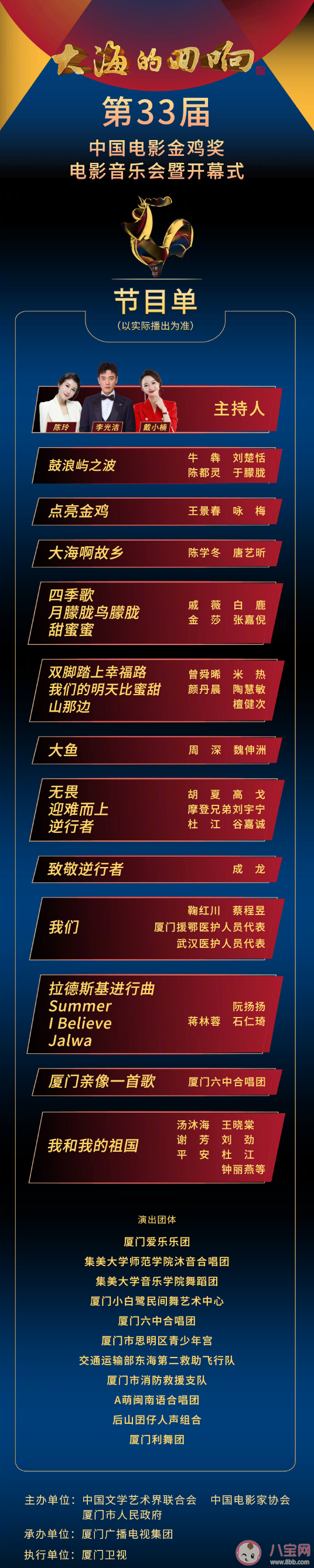 第33屆金雞獎嘉賓陣容 金雞獎開幕式節目單內容 第33屆金雞獎嘉賓陣容 金雞獎開幕式節目單內容