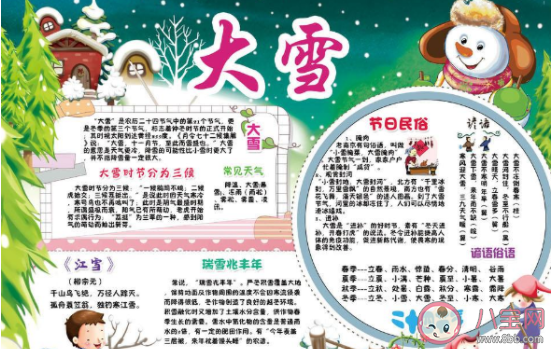 2020大雪節氣有意義的手抄報圖片 2020大雪簡單漂亮的手抄報素材內容大全