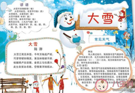 2020大雪節氣有意義的手抄報圖片 2020大雪簡單漂亮的手抄報素材內容大全