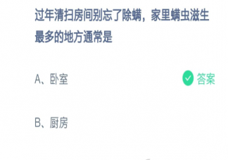 家里螨蟲(chóng)滋生最多的地方通常是哪里 螞蟻莊園小課堂2月8日答案最新