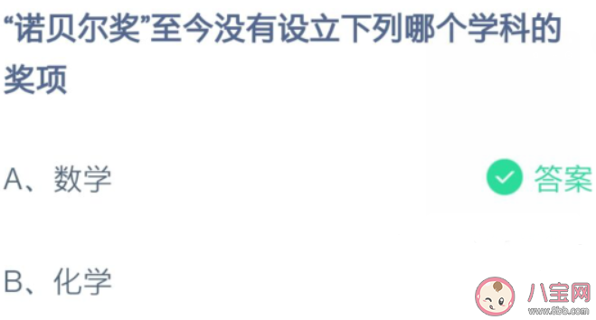 諾貝爾獎至今沒有設立下列哪個學科的獎項 螞蟻莊園10月21日答案介紹