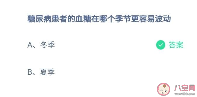 糖尿病患者的血糖哪個季節更容易波動 螞蟻莊園12月24日答案 糖尿病患者的血糖哪個季節更容易波動 螞蟻莊園12月24日答案