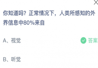 人類所感知的外界信息中80%來自 螞蟻莊園7月22日答案