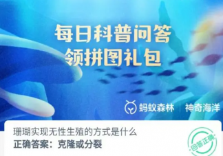 珊瑚實現(xiàn)無性生殖的方式是什么 神奇海洋8月18日答案