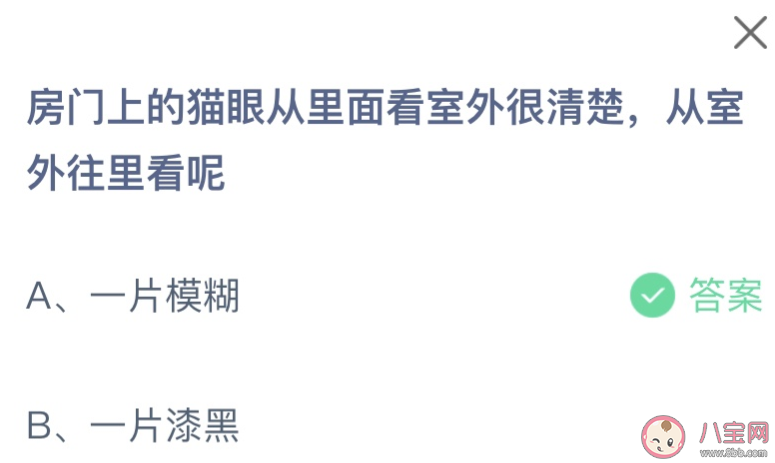 房門上的貓眼從里面看室外很清楚從室外往里看呢 螞蟻莊園8月30日答案最新