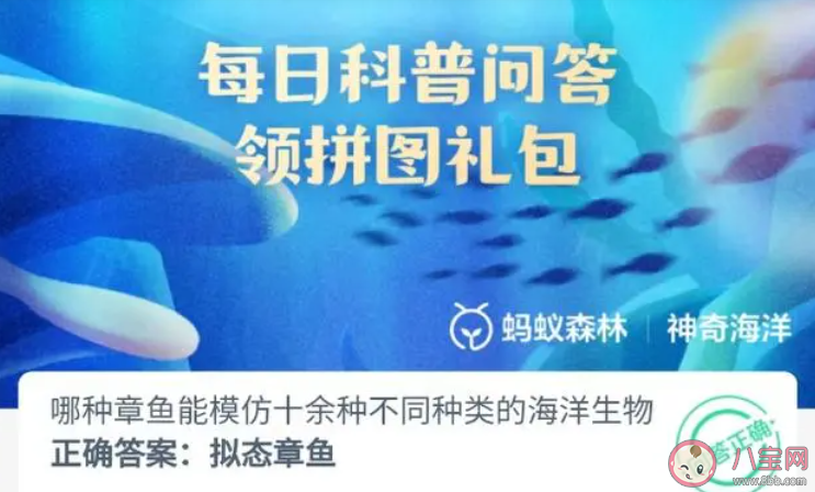 哪種章魚能模仿十余種不同種類的海洋生物 神奇海洋11月3日答案