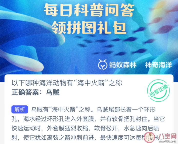 以下哪種海洋動物有海中火箭之稱 神奇海洋3月5日答案